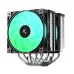 Front angled view of DeepCool AG620 G2 ARGB CPU Cooler with dual tower heatsinks and bright green RGB fans.