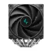 Front view of DeepCool AK620 DIGITAL SE CPU Cooler with black fan, curved blades, and turquoise logo.