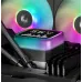 Deepcool LP240 CPU cooler's water block displays a temperature reading on an LED screen, with ARGB lighting and two fans visible.