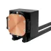 Close-up of Gamdias CHIONE E4-240 V2 CPU Cooler pump with copper cold plate and braided tubes attached.