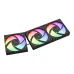 Top view of Gamdias CHIONE E4-360 V2 CPU Cooler showing three RGB fans aligned in a linked cooling system.