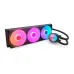 horizontal view of Kraken Core 360 RGB showing 360mm radiator, three fans, and pump with tubes