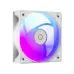 Close-up, face-on view of a single white-framed Ocypus ARGB fan with blue and magenta illumination.