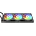 Radiator of Thermaltake LB360-S ARGB Sync CPU Cooler with three RGB fans creating vibrant rainbow lighting.
