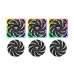 Set of Thermaltake MAGCurve 360 Ultra ARGB Sync CPU Cooler RGB fans arranged in rows with vibrant gradient lighting.