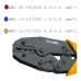 Tolsen 38056 Crimping Plier showing colored indicators for wire gauge sizes with DIN and AWG standards.
