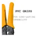 Close-up of Tolsen 38056 Crimping Plier with durable PVC grips highlighting ergonomic long-lasting handle design.