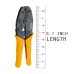 Front view of Tolsen 38056 Crimping Plier beside ruler showing 8.7-inch length with yellow handles and black jaws.