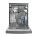 Open view of Hitachi HDF-F146VX Dishwasher interior with upper rack for glasses and lower rack for plates and utensils.