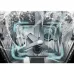 Hitachi HDF-F158CVGB Dishwasher shown with powerful water jets cleaning the interior from a top-down view.