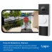 Split view of TP-Link Tapo D210 Smart Door Bell and smartphone app showing AI person detection on front porch.