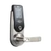 Close-up of ZKTeco HBL200B Door Lock touchscreen showing brand name, clock, and DENIED access icon with illuminated button.