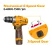 Side view of the INGCO CDLI12206 Cordless Drill showcasing its 2-speed gearbox with 0-400/0-1500 RPM settings.