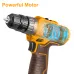 Close-up angled view of the INGCO CDLI12206 Cordless Drill highlighting its powerful motor and key internal components.