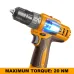 Detailed view of INGCO CDLI122061 Cordless Drill showing internal motor glow and maximum torque rating of 20Nm.