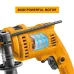 Close-up of INGCO ID6808 Drill Machine with depth gauge and highlighted 680W powerful motor component in blue.