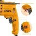 Detailed view of INGCO ID6808 Drill Machine showing forward/reverse switch and lock-on button near textured grip.