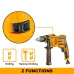 Front view of INGCO ID7118 Drill Machine with side handle and selector switch for drilling and hammer drilling functions.
