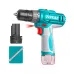 Side profile view of the TOTAL 20Nm Cordless Drill Machine shown alongside a battery pack and double-ended bit.