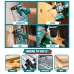 Collage view of TOTAL TIDLI20768 Drill Machine used on concrete, wood, MDF, and metal surfaces with gloved hands.