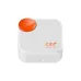 CMF Buds Neo charging case shown in front view with a white finish and orange rotary accent.
