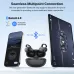 Infographic showing EarFun Clip 2 connecting to a phone and tablet via Bluetooth 6.0.