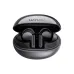 Flowbuds N55 glossy black Haylou earbuds with metallic accents inside compact charging case