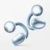 Close-up of silver HUAWEI FreeClip 2 earbuds with reflective finish and curved flexible stems for modern design.
