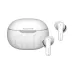 White MOVR Tune 2 earbuds with charging case featuring vertical grooves and green indicator light.