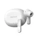 Front angled view of MOVR Tune ANC Earbuds in white with oval charging case and MOVR logo.
