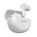 Angled view of MOVR Tune ANC Earbuds in white with compact charging case and ergonomic design.