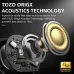 Close-up infographic of the TOZO Aerosound earbud's internal acoustic driver technology.