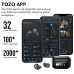 Infographic showing the TOZO Aerosound app interface with preset EQ modes and white noise tracks.