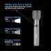 Front angled view of Philips SFL2143/56 Torch Light showing high, low, SOS, and strobe modes with telescopic zoom.