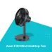 Front view of Awei F30 Mini Desk Fan in black with circular grille and cylindrical stand on round base.