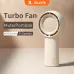 Front angled view of the Jisulife Life5 Plus FA43 Mini Handheld Fan in beige highlighting its turbo fan and portable form.