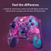 Front angled view of Xbox Wireless Controller Heart Breaker Edition with vibrant pink, purple, and blue design.