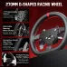 Front angled view of PXN V10 Ultra Racing Wheel with D-shaped grip, stitching, and multiple programmable buttons.