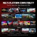 Feature chart of PXN V10 Ultra Racing Wheel showing multi-platform compatibility across PC, Xbox, and PS4 games.