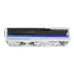 Angled view of ASUS ROG Astral GeForce RTX 5090 32GB GDDR7 WHITE OC GPU with white shroud, blue LED strip, and heatsink fins.