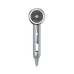 Front view of XO CF2 Hair Dryer in silver finish with honeycomb grille, dual buttons, and minimalist cylindrical body.