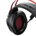 Close-up view of ACEFAST H16 wired headphone earcup with cushioned padding and red interior.