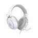 Angled view of white and silver AJAZZ AHW10 gaming headphone showcasing ear cushions and flexible microphone.