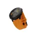 Front left-side angle view of HiFuture MIX3 smart watch with orange silicone strap and round display.