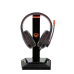Front view of the Meetion U003 Smart Lighting Headset Stand displaying headset placement and angular base with LED light accents.