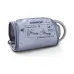 Close-up of Omron HEM-7121 BP Monitor cuff model HEM-CR24 rolled with printed arm positioning instructions.