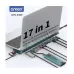 Onten OTN-9399 17-in-1 Multi Function Docking Station shown connected to multiple cables highlighting extensive port support.