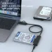 Lifestyle view of Onten OTN-UCA311 USB Type-C & USB 3.0 to SATA adapter connected to storage drives.
