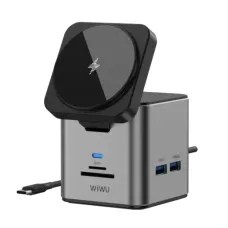 WiWU Wi-W025 9 in 1 Multi Port Type-C Docking Station With Magsafe Wireless Charger