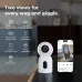 Home setup view of IMILAB C30 WiFi Camera showing dual-lens footage of child and dog with app and AI detection features.